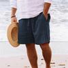 Men's 2025 Summer Cotton Linen Shorts: Elastic Waist, Straight Leg, Solid Color, Breathable, Casual Beach Mid-Shorts