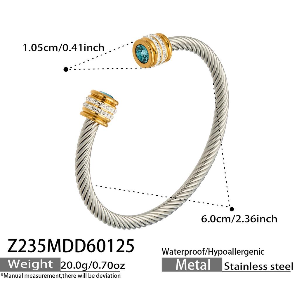 European and American fashion light luxury jewelry bracelet set with zirconia, stainless steel elastic open bangle