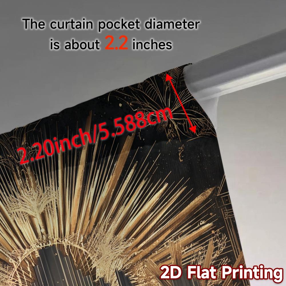 Set aus 2 modernen flachen Druckvorhängen ohne Stange Goldener Glanz Druck Polyester Einfach zu installieren Art Deco Vorhang Hergestellt