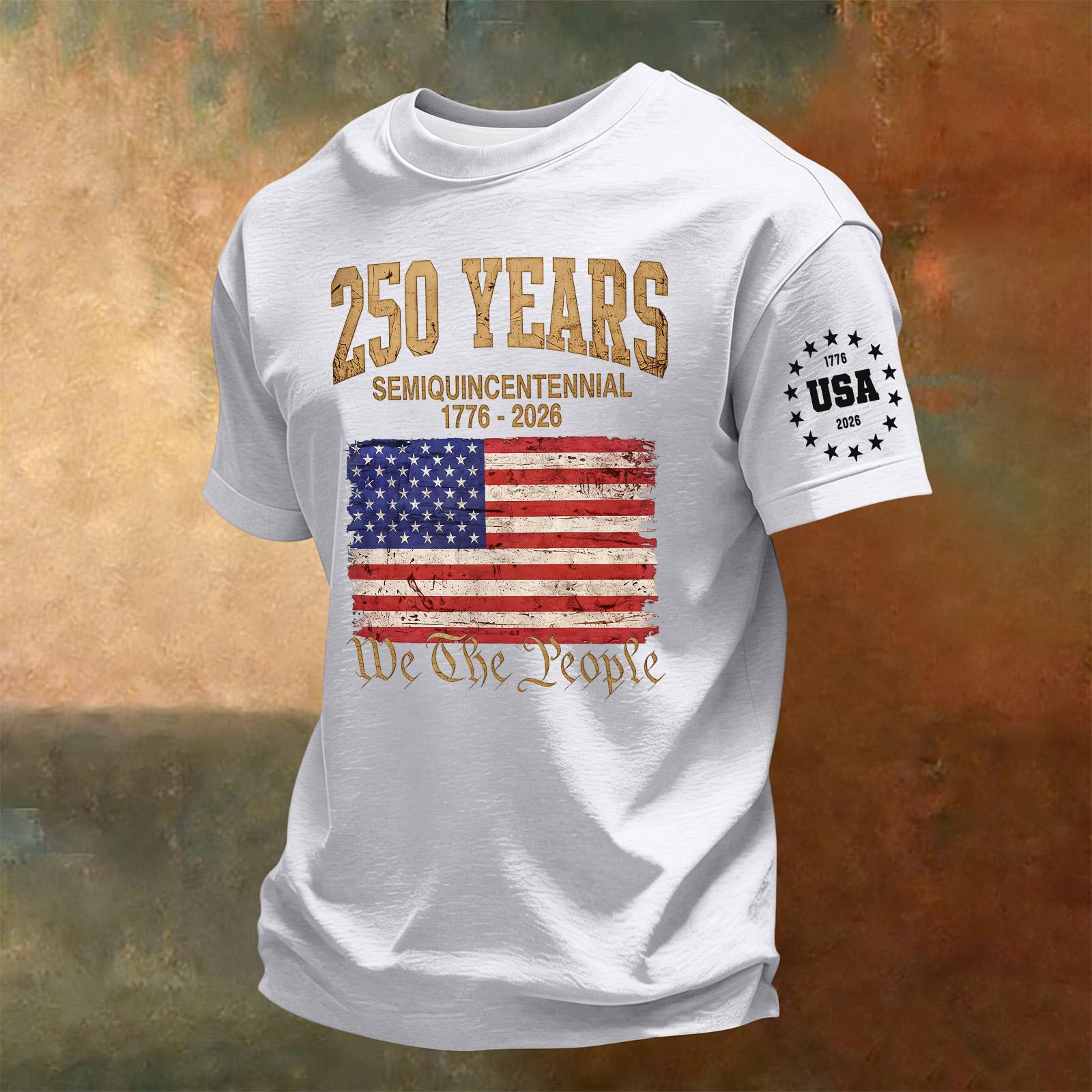 

Men s Short Sleeve Crew Neck T-Shirt 250th Anniversary Independence Day Print Casual Comfortable Fit Summer Wear XL білий