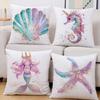 Pillow Covers With Drawings of Mermaid, Starfish, Seahorse, Shell, Ocean Creatures, Cushion Cover Style