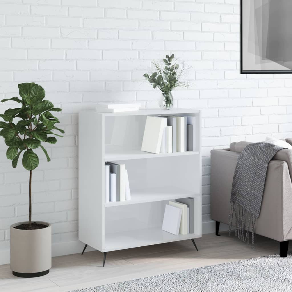 Bookshelf High Gloss White 69.5x32.5x90 cm Engineered Wood