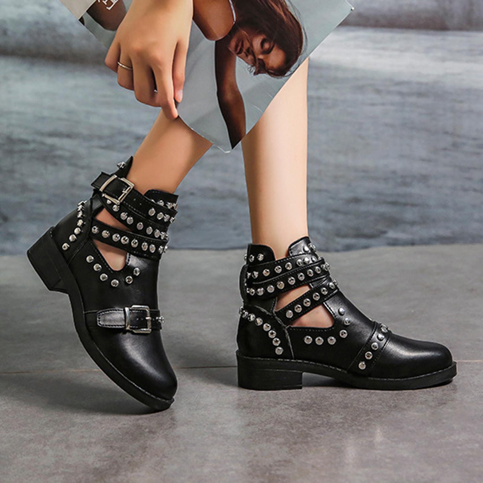 

Womens Western Boots Short Boots Belt Buckle British Shoes 42 чорний