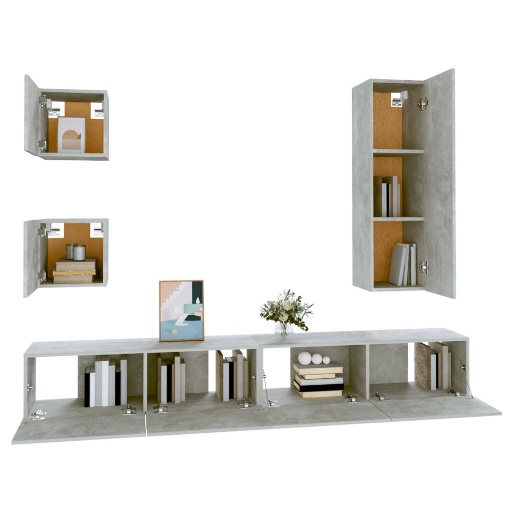 5 piece TV cabinet set concrete grey particleboard