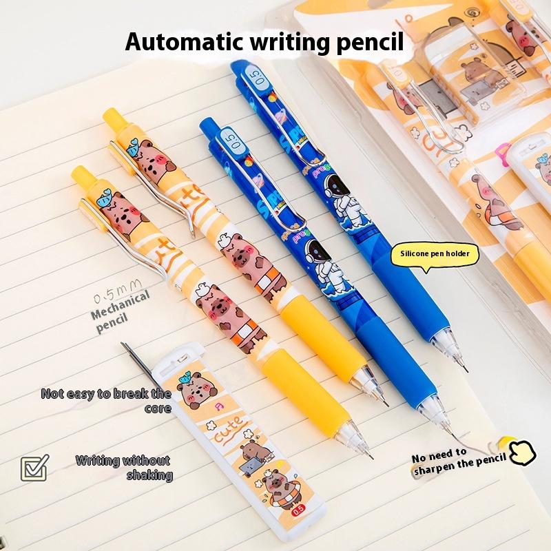 Cute Cartoon Capybara Automatic Pencil Boxed With Eraser Creative Kawaii Kapibala Automatic Pencil Set Student Stationery Gifts