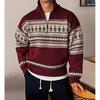 2024 Autumn/Winter Men's Plus Size Red Lapel Half-Zip Sweater - Warm, Versatile Knitwear