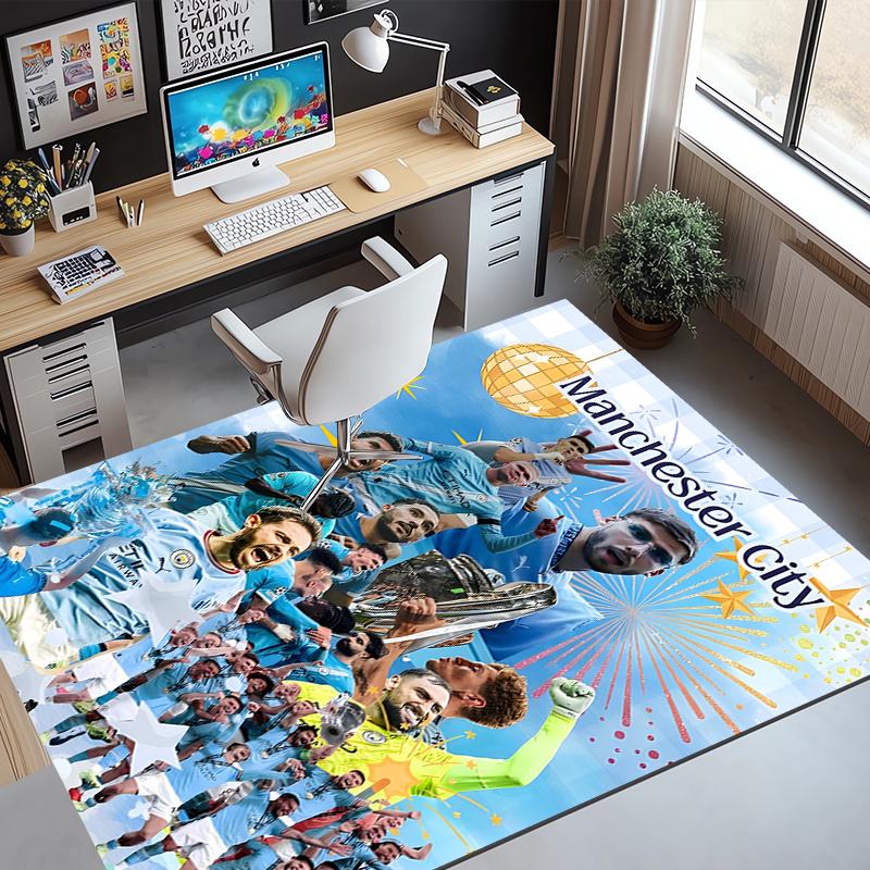 Manchester City FC Pattern Rug, Indoor/Outdoor Mat, for Picnic, Gameroom, Bedroom, Office, Living Room, Home Decor Carpet, Birthday Gift
