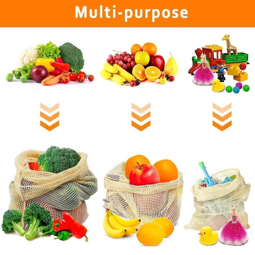 Large Cotton Mesh Bag Reusable Drawstring Bag High Quality Bundle Pocket Fruit Storage