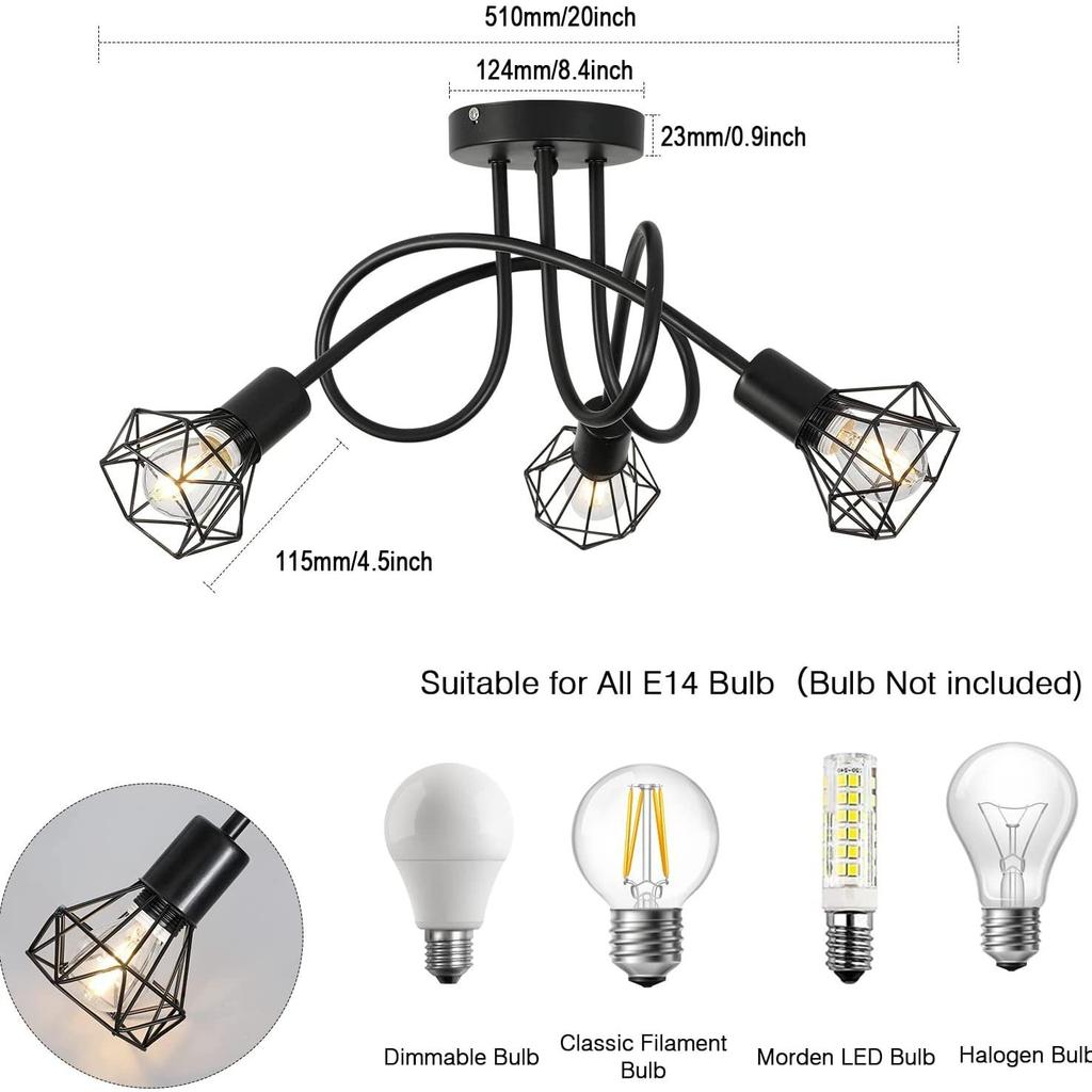Ceiling Light 3Heads Black Color Modern Lights for Home for Bedroom Living Room Decorative Lighting LED Chandelier Lamp
