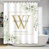 Fashionable Modern Green Leaf Design Shower Curtain Personalized Custom Name Initials Letter Home Decor Bathroom Window Treatm