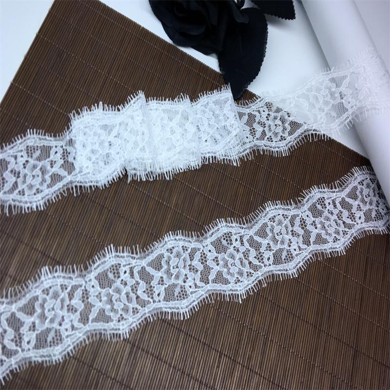 3m x 5cm White Narrow Chantilly Lace, Non-stretch French Eyelash Lace Trim for Sewing, Bra, Underwear, Lingerie, Dress, Garment, Crafting