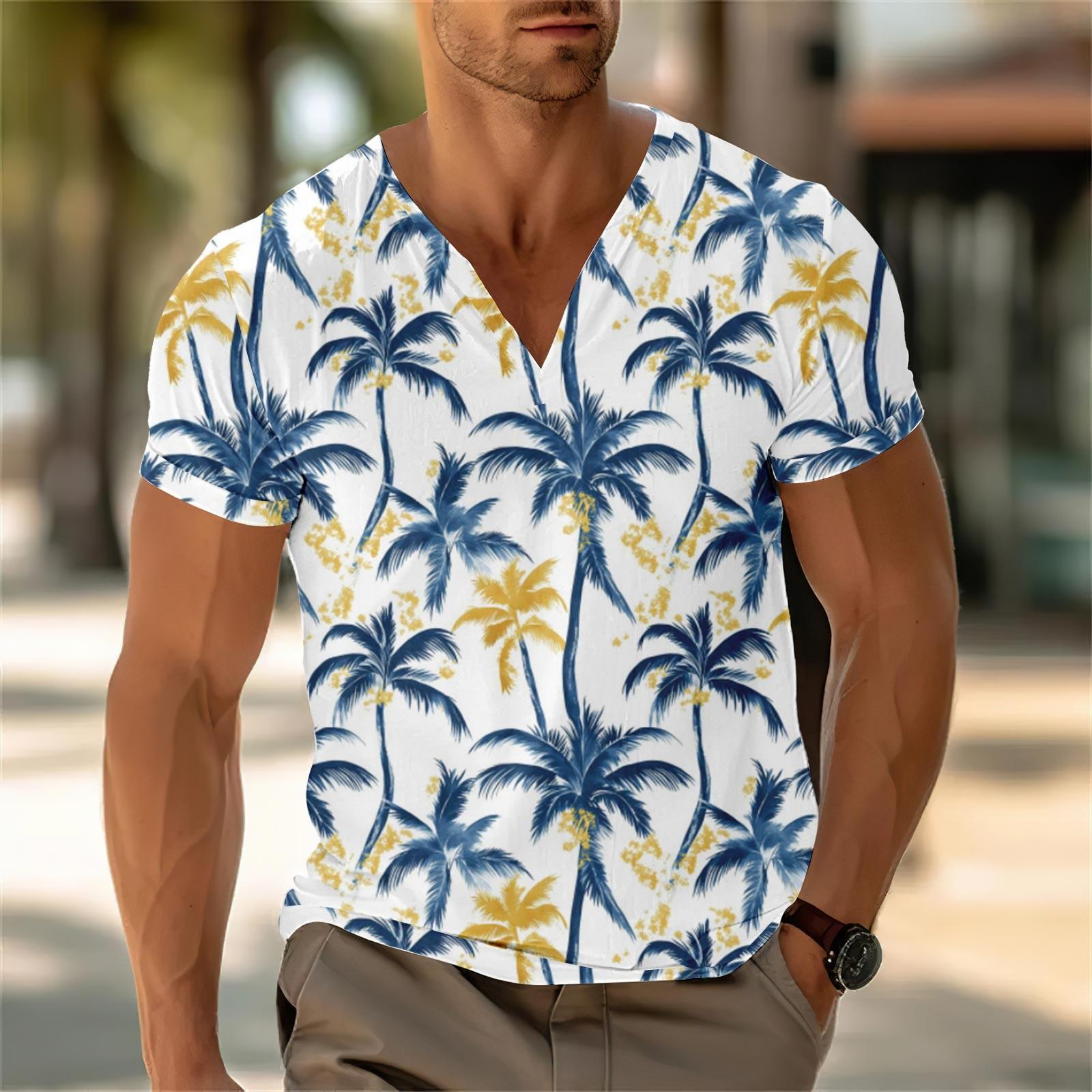 

Мужской повседневный топ с V-образным вырезом и короткими рукавами, свободный повседневный модный топ для отдыха XL жёлтый