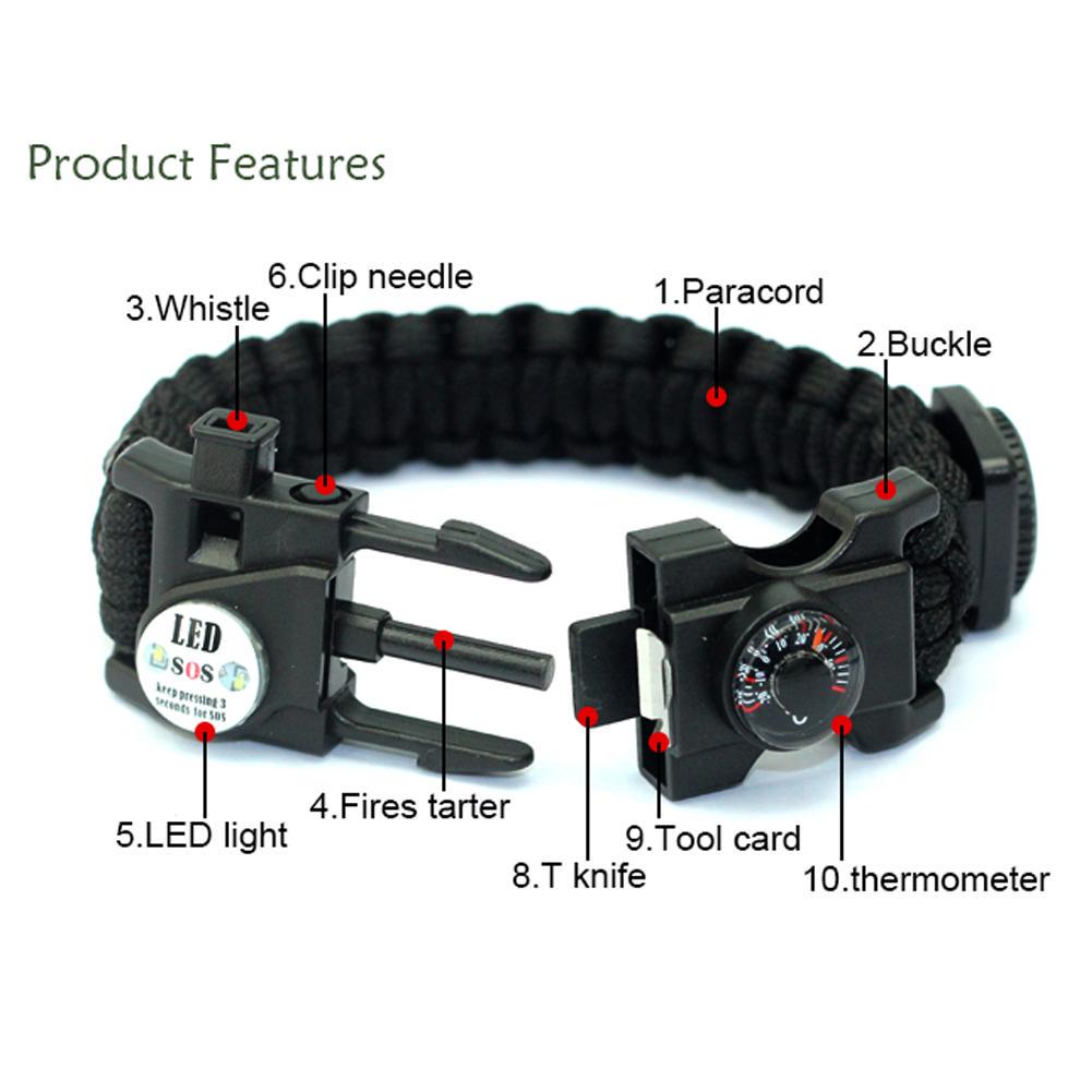 Outdoor-multifunktionale Paracord Survival Armband mit Kompass Thermometer Outdoor-multifunktionale Paracord Survival Armband mit Kompass Thermometer