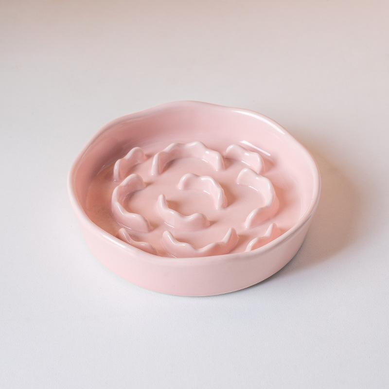 Flower-Shape Ceramic Slow Food Bowl, Neck Protection Bowl Not Easy To Knock Over  Anti Choking Dog Bowl Pet Supplies giallo