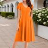 Women's Summer Fashion V-Neck Ruffle Sleeve Retro Elegant Midi Dress