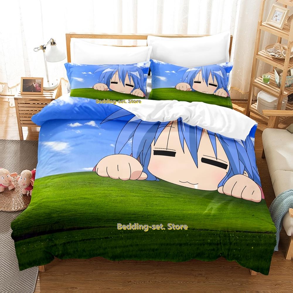 Lucky Star Konata Bedding Set Single Twin Full Queen King Size Bed Set Adult Kid Bedroom Duvetcover Sets 3D Anime Bed Sheet Set