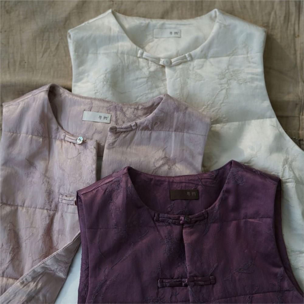 Johnature Women Vintage Winter Coats Jacquard O-Neck Sleeveless Button Chinese Style High Quality Coats