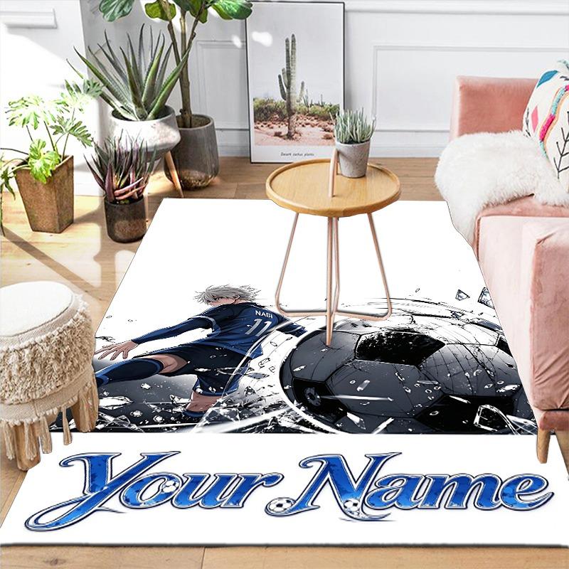 Custom 1Pc Custom Soccer Player Flannel Personalized Rug Non Slip Floor Mat Soft Carpet for Living Bedroom Office Home Decor Gift
