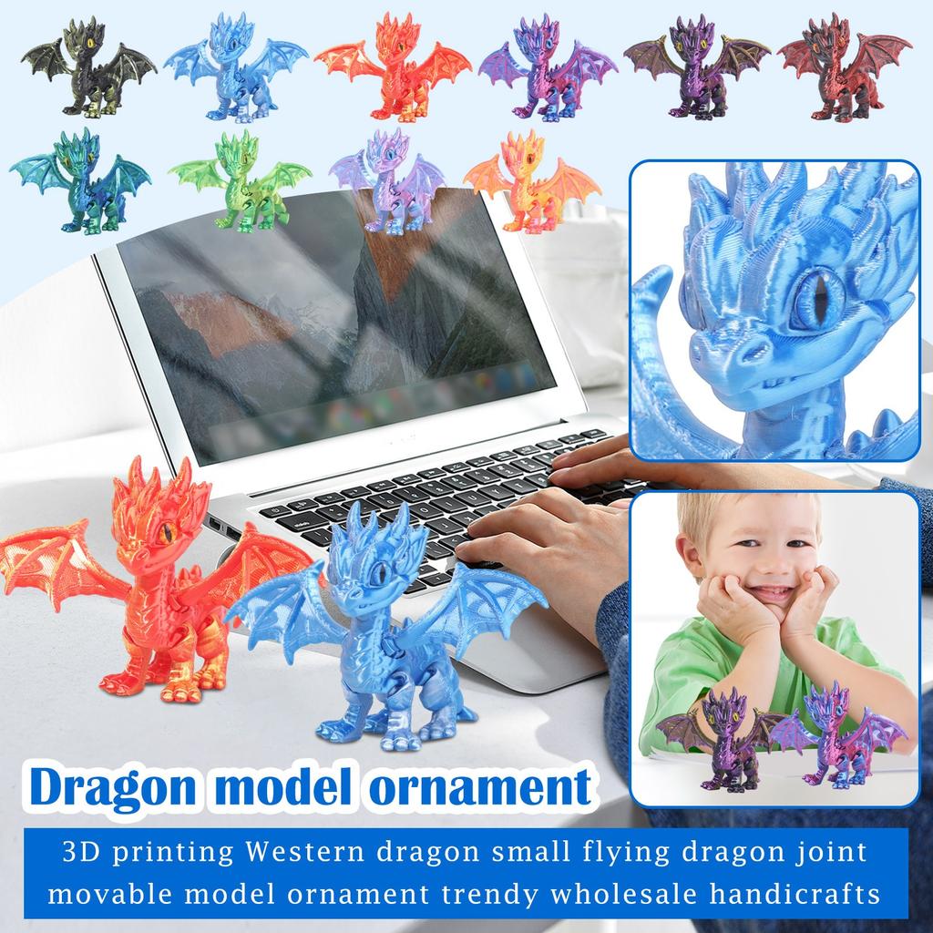 3D Printed Western Dragon Small Flying Dragon Joint Movable Model Ornament Toy