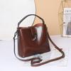 Korean Style Genuine Leather Double Strap Crossbody Bucket Bag