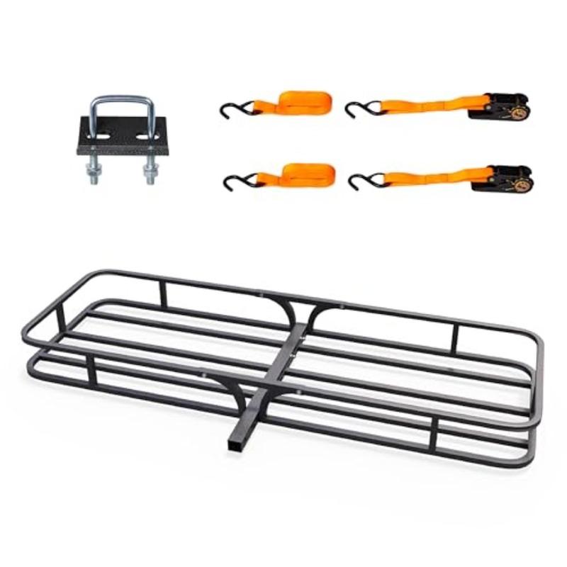 54''X 19''X5.5'' Hitch Mount Cargo Carrier Basket with Stabilizer and Straps 500 LBS Capacity Rear Luggage Rack Basket Fits Sed