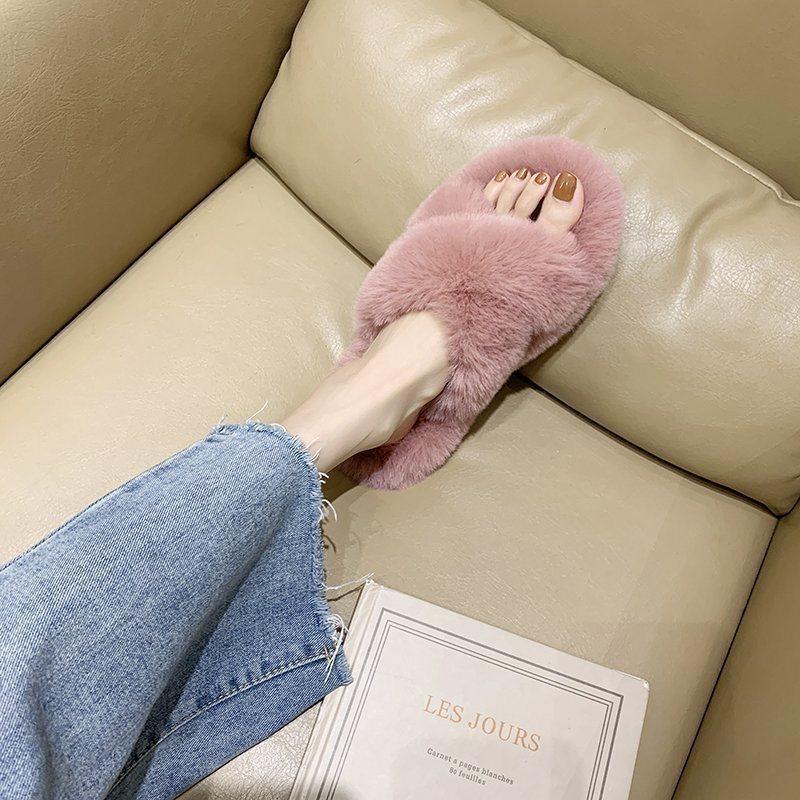 New Cotton Word 2025 Internet Celebrity Mao Mao Slippers Autumn and Winter Versatile Warm Slippers Wear Thick Women's Home Pink
