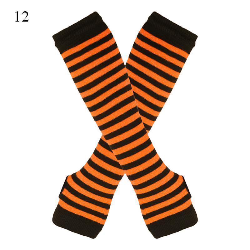 Striped Elbow Gloves Women Emo Gloves Winter Warm Long Sleeves Gloves Women Fingerless Stripe Hip-Hop Knitted Elbow Mittens