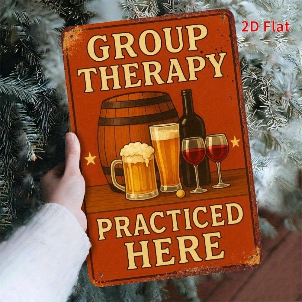 Metal Wall Art Vintage Practice Healing Here Sign with Beer and Wine, Iron 2D Picture for Bar