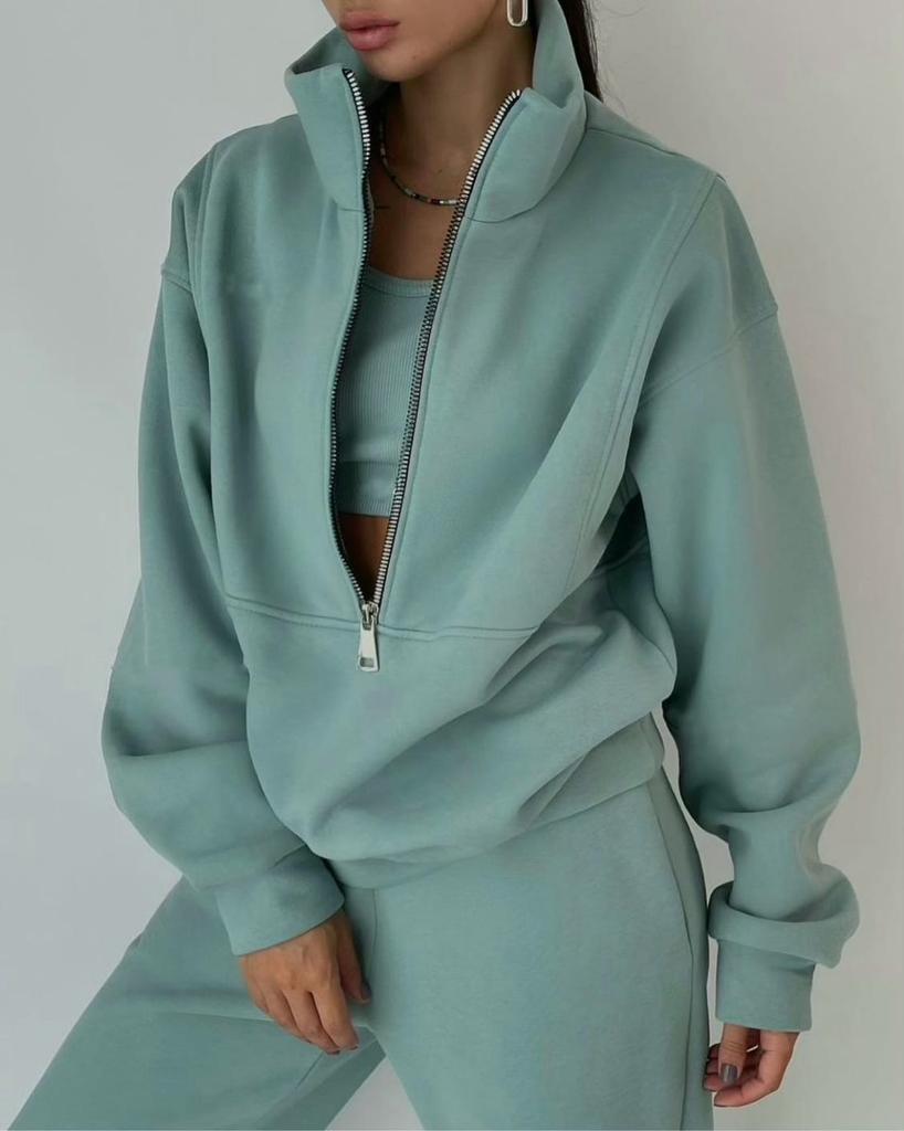 Dam Höst Sportkläder Vinter Varm Kostym Casual Lös Dragkedja Tröjor Byxor Träningsdräkter Fleece Tvådelat Set