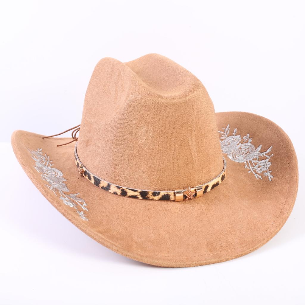 Popolare cappello western da cowboy in camoscio classico europeo e americano da uomo e donna con tesa larga ricamato cappello da sole da esterno