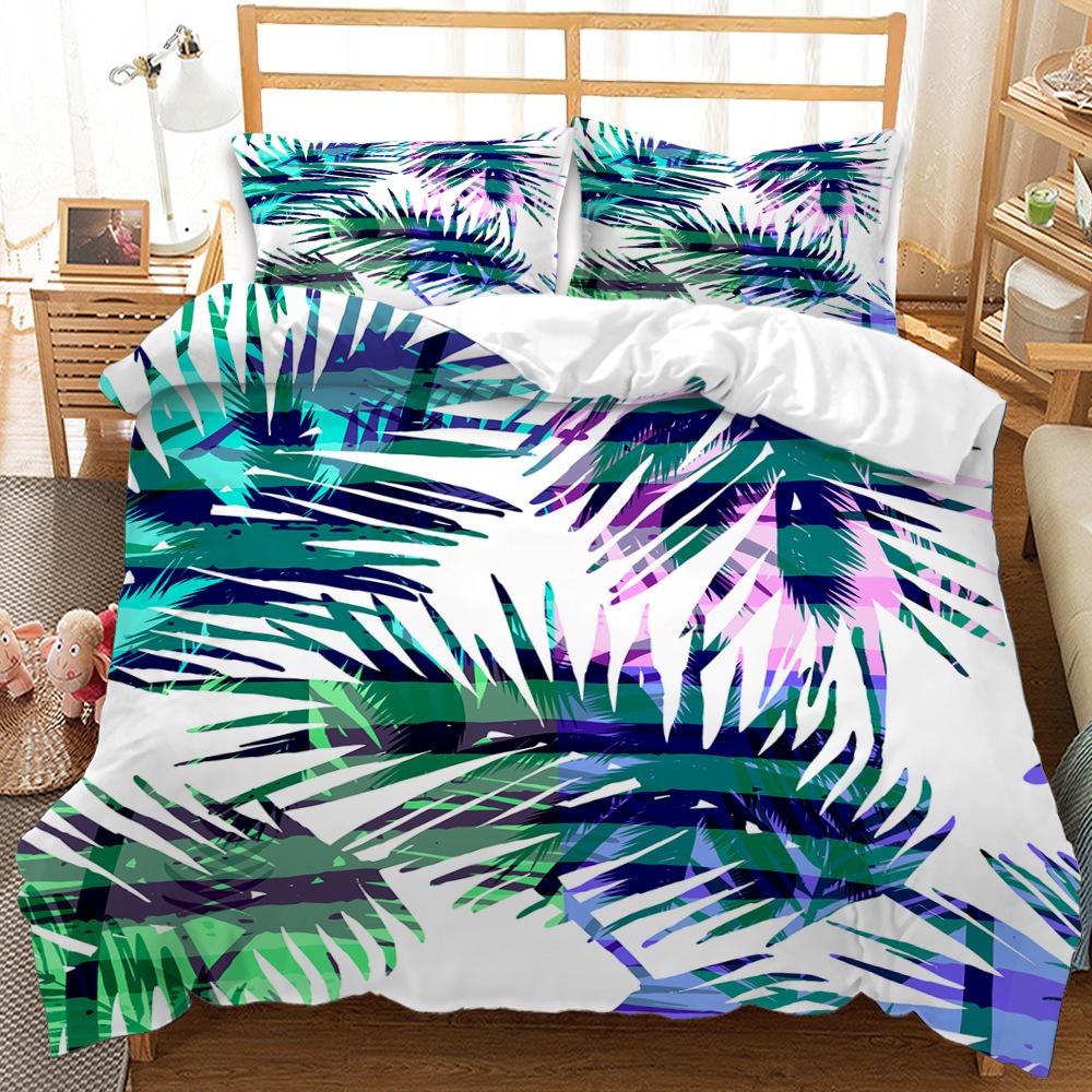 3D Summer Seaside Bedding Set Palm Leaf Plant Duvet Cover Pillowcase 2/3 AU/DE/US/UK/EU Full-size Home Decoration