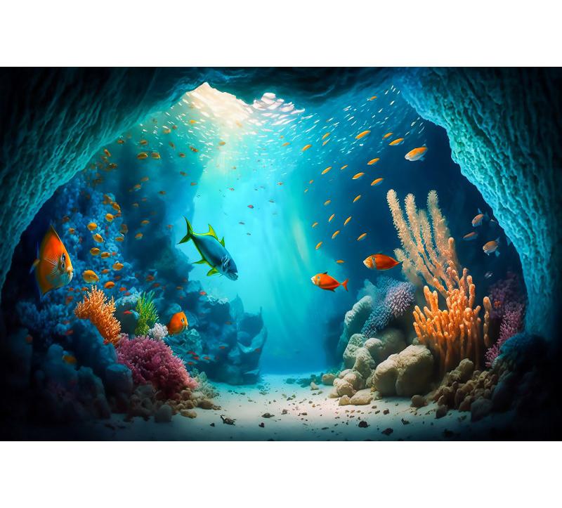 Underwater World Fish Coral Aquarium Theme Photography Backdrop, Children's Birthday Party, Home Decoration Photography Backdrop