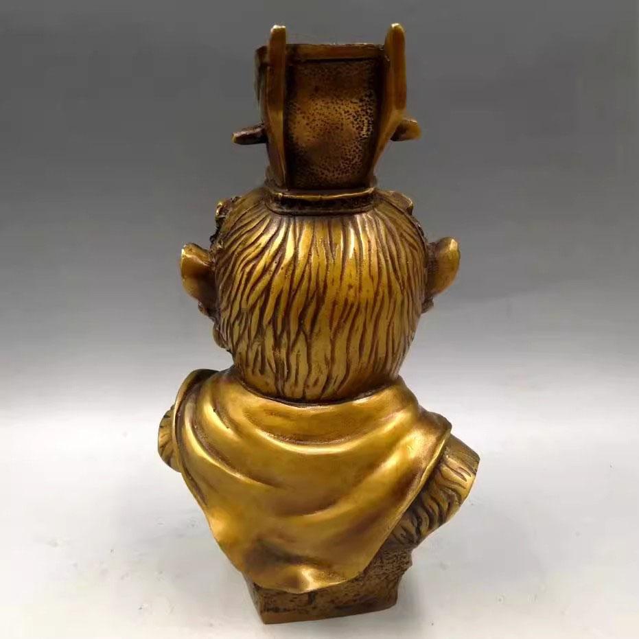 China Hand Carved Bronze Folk Sun Wu Kong Monkey King Head Bust Sculpture Statue Modelled After an Antique