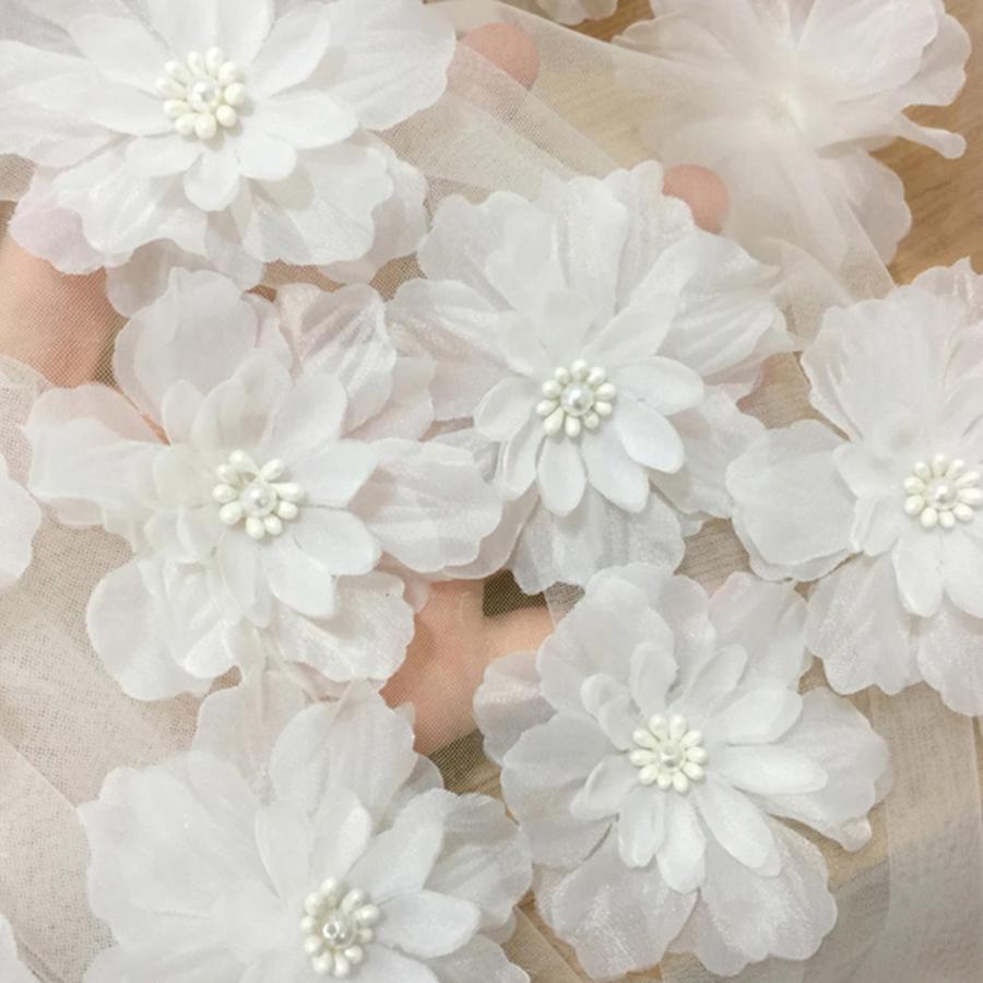 

5 шт./Лот Белый Ручной работы Бисером Цветы Нашивка Аппликация Свадебное платье DIY Украшение