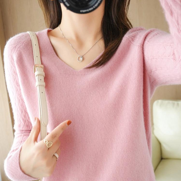 Hollow Out Sweater Women's Solid Color Autumn and Winter Base Sweater Long Sleeved Knitted Sweater Slim V-neck Pullover Trendy Sweater
