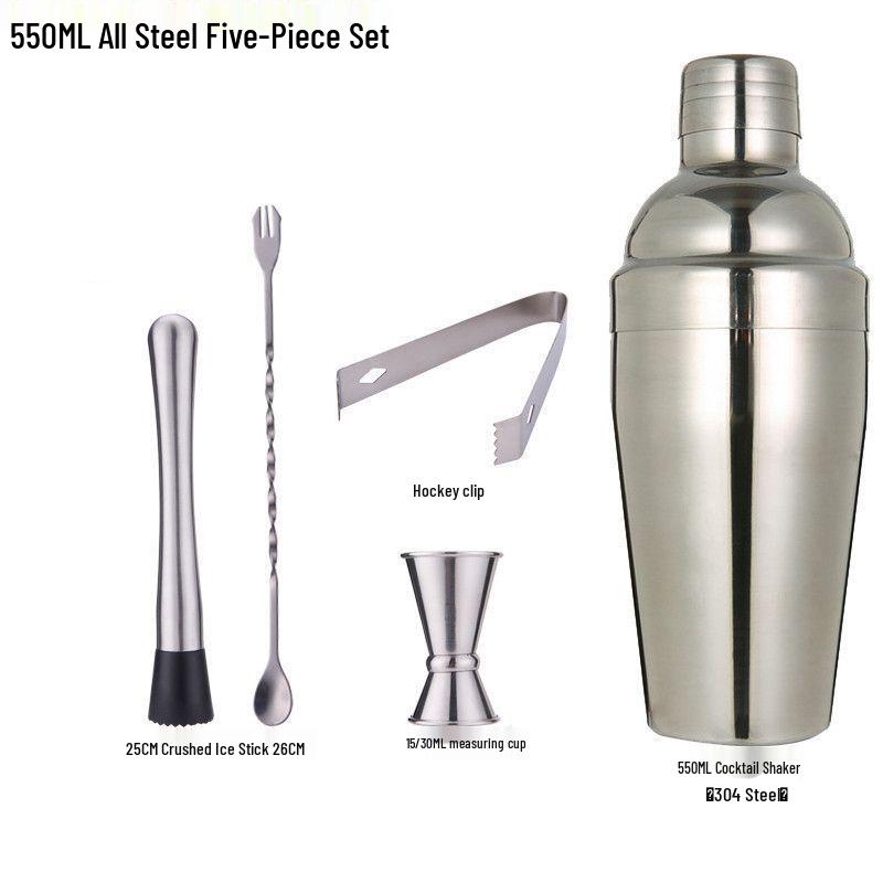 Glass Cocktail Shaker Set: Hand-Shaking Cup, Muddler, and 304 Stainless Steel Measuring Tools