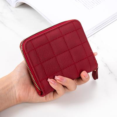 Women's Wallet Short Women's New Zipper Solid Color Simple Embroidery Thread Student Tofu Small Wallet