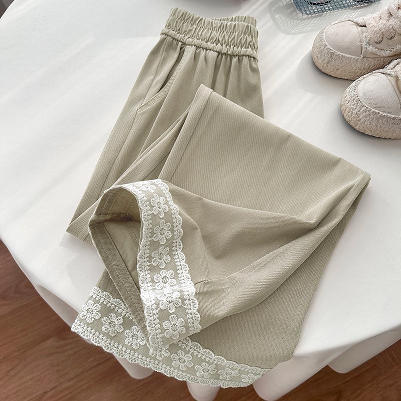 Uncle Radish Lace Jeans Women's Spring and Summer High Waist Skinny Straight Pants Casual Narrow Wide Leg Pants