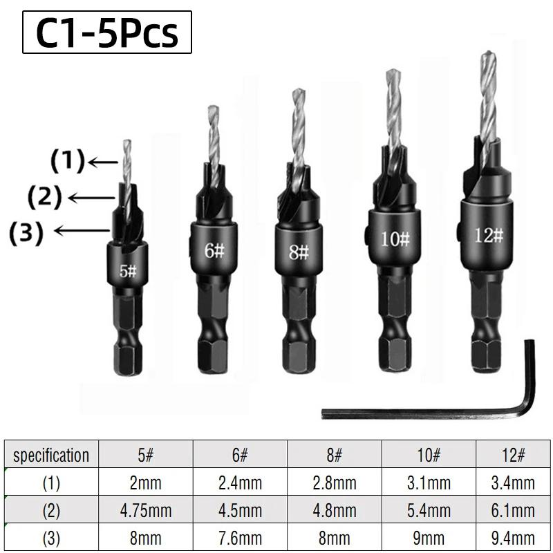 

Набор сверл-зенкеров HSS для снятия фаски, направляющие отверстия, металлическая зенковка, шестигранный хвостовик 1/4 , сверло с отверстием под винт, плотницкие инструменты