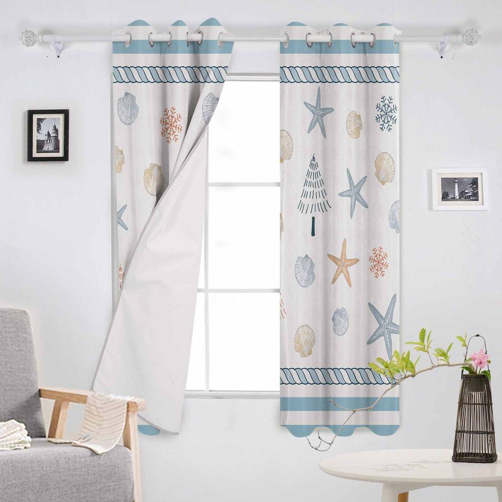 Starfish Snowflakes Christmas Blackout Curtains For Living Room Bedroom Window Treatment Blinds Drapes