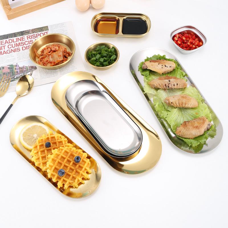 Placă rotundă pentru grătar Zibo din oțel inoxidabil coreean - Stil cafenea aurie, platou pentru friptură cu fructe/tort/os