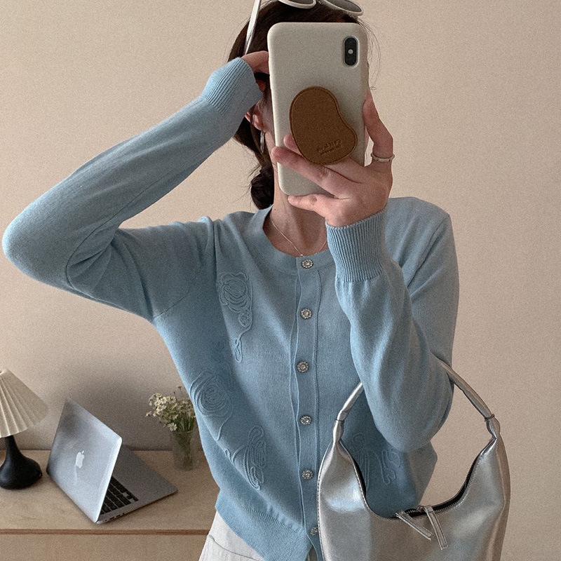 Women's Knit Cardigan Outerwear: Round Neck, Spring/Summer 2026 Fashionable Sweater Top.