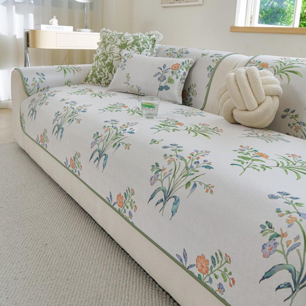 Farmhouse Pastoral Summer Cooling Ice Silk Sofa Cover Blanket  Non-Slip Fixed Straight Sofa Cooling Mat Sofa Cushion Pad 70X70cm 1pc