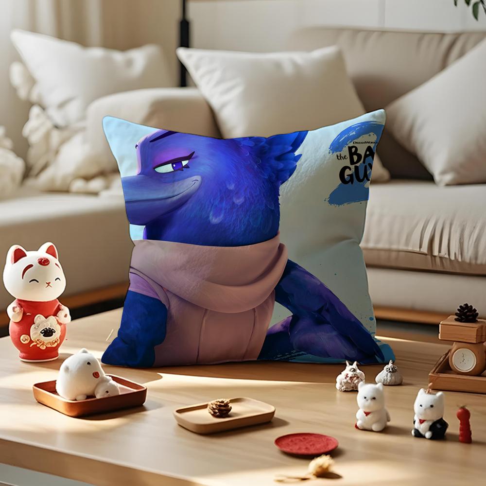 Cartoon TThe Bad Guys  Cushion Cover Silky Short Plush with Invisible Zipper Dustproof Sofa Pillow Cover for Home Decor