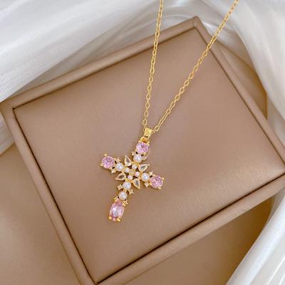 Collier avec pendentif croix pour femme, bijoux fantaisie 2024
