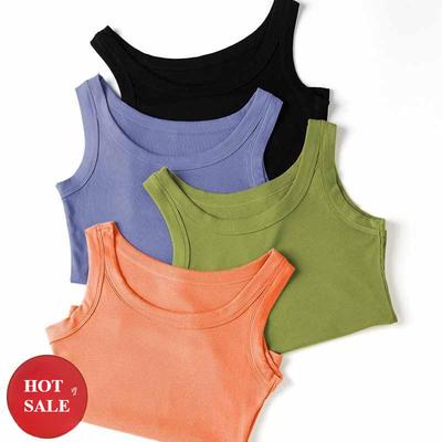 Modisches Damen-Camisole-Top aus gerippter Eisseide mit U-Ausschnitt und Spaghettiträgern für den Sommer