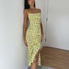 Summer New Yellow Sexy Slit Halter Dress