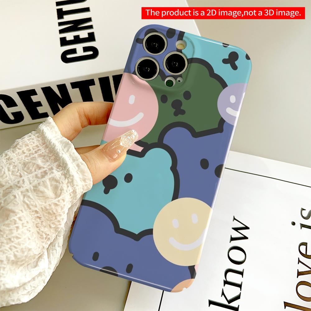 Cute Smiley Bear Pattern Phone Case All Inclusive Film Hard Phone Case, Compatible with iPhone 18 Pro Max 17 16 15 14 13 12 11