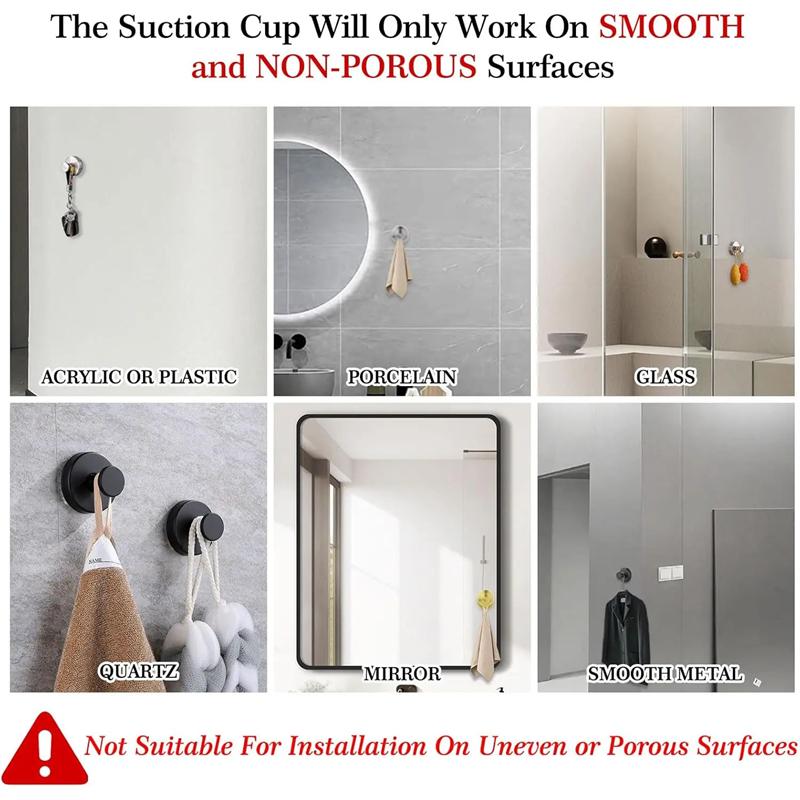 2pcs Suction Cup Hook Silver/Black Stainless Steel No Need To Punch Towel Holder Coat Bath Robe Hook For Kitchen Bathroom Toilet