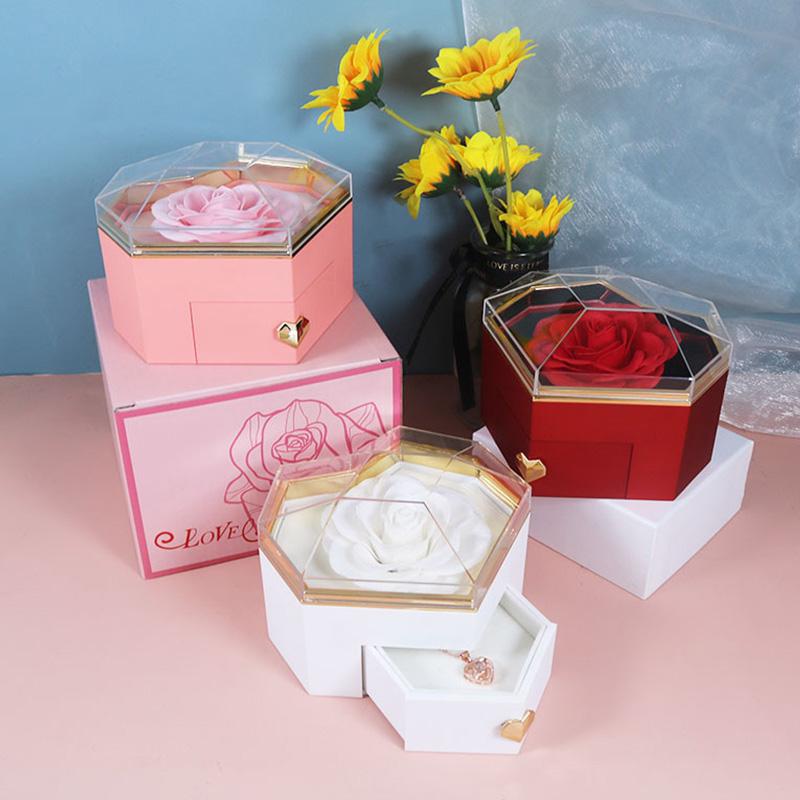 1PC Gift Packaging Boxes Wife Heart Shape Wedding Plastic+Paper Organizer Storage Bag Ring Jewelry Box Decoration